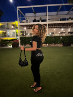 Blk cursive leggings