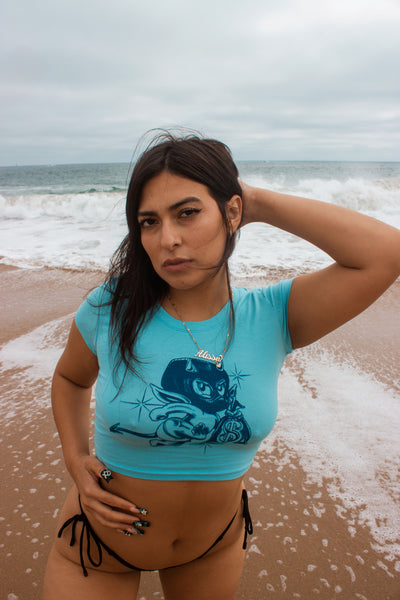 Light blue crop shirt