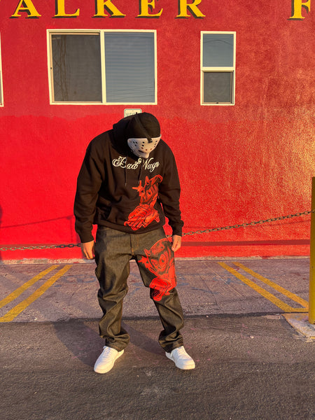 Blk gold stitch jeans