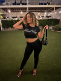 Blk cursive crop shirt