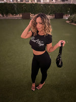 Blk cursive crop shirt
