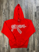 Red zip up hoodies